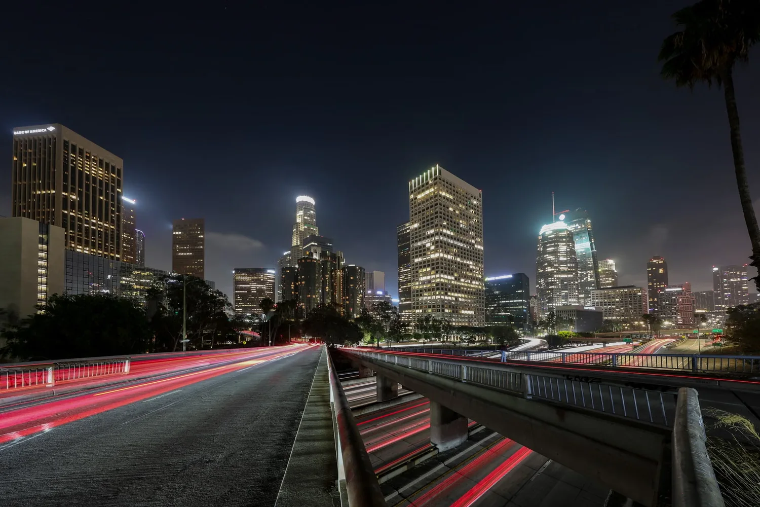 Los Angeles city skyline and popular travel sights in United States